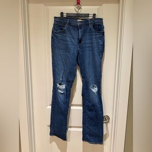 Levi's 724 Dark Blue High Rise Straight Leg Distressed Jeans